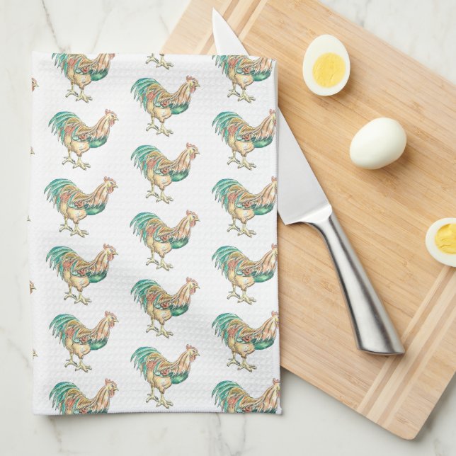 Rooster Art Tea Towel (Quarter Fold)