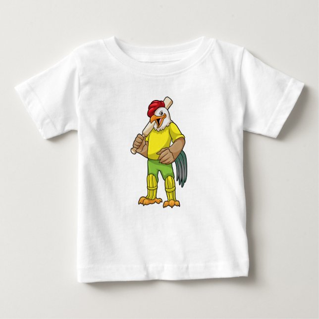 Rooster as Batsman with Cricket bat Baby T-Shirt (Front)