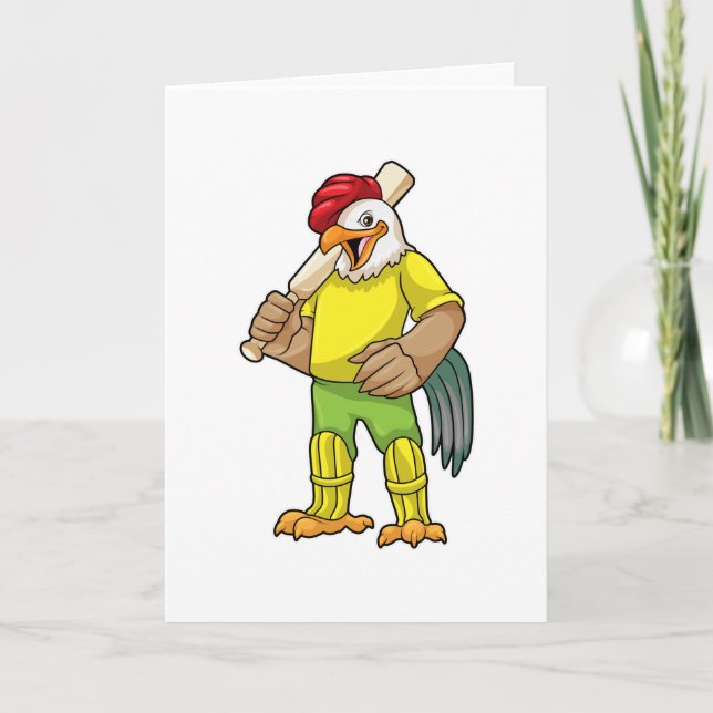 Rooster as Batsman with Cricket bat Card (Front)