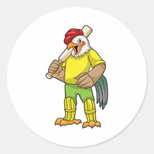 Rooster as Batsman with Cricket bat Classic Round Sticker