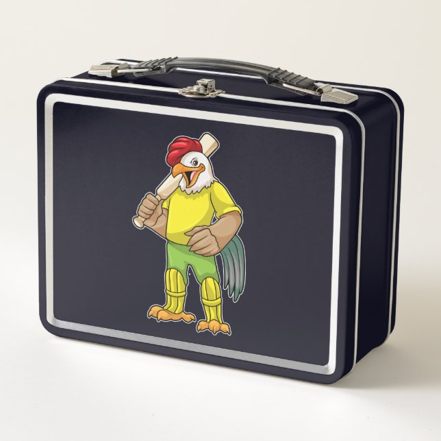 Rooster as Batsman with Cricket bat Metal Lunch Box (Front)