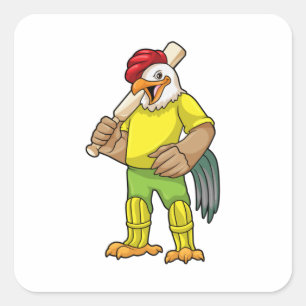 Rooster as Batsman with Cricket bat Square Sticker