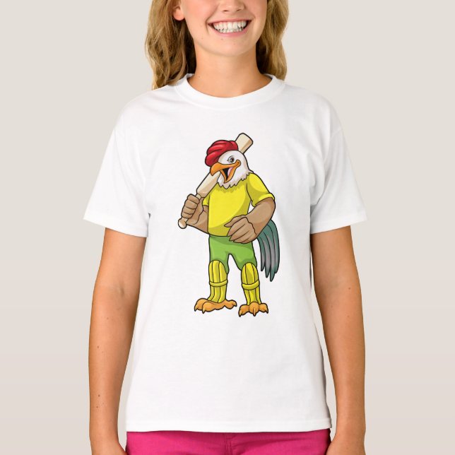 Rooster as Batsman with Cricket bat T-Shirt (Front)
