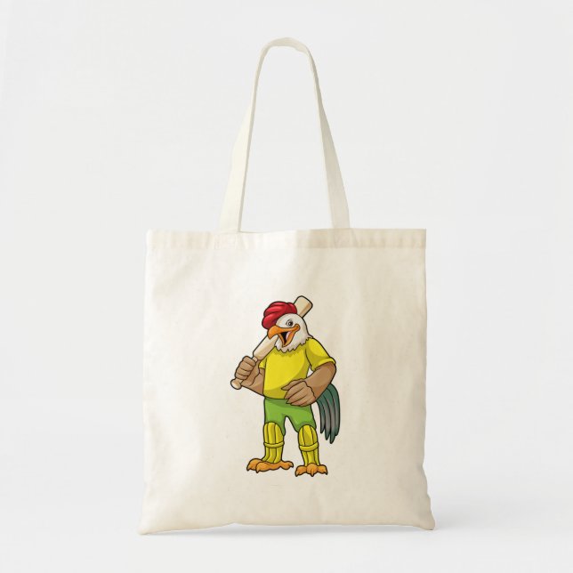 Rooster as Batsman with Cricket bat Tote Bag (Front)