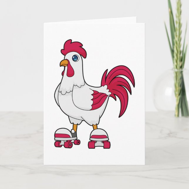 Rooster at Inline skating with Roller skates Card (Front)