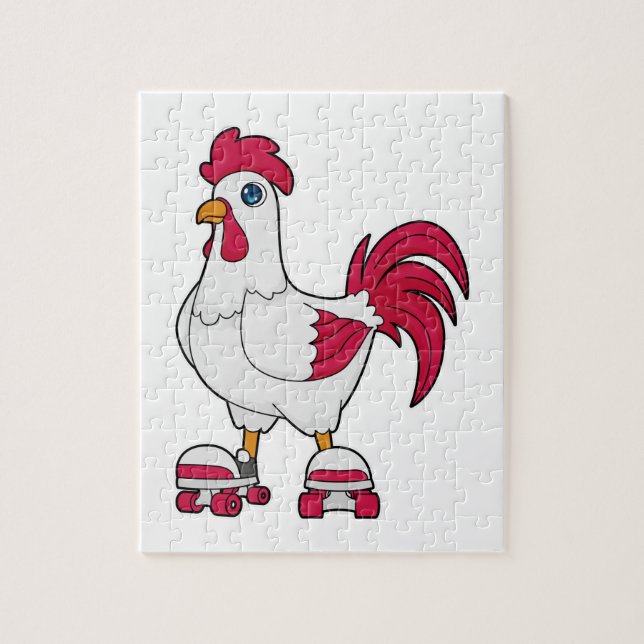 Rooster at Inline skating with Roller skates Jigsaw Puzzle (Vertical)