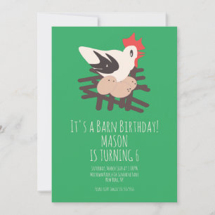 Rooster Barn Animals Farm Birthday Art Green Invitation