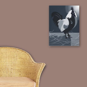 Rooster Bird Country Animal Midnight-Blue Kitchen Canvas Print