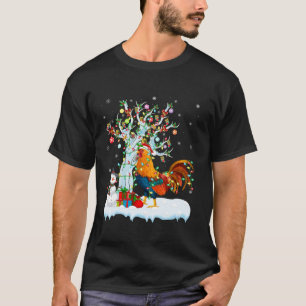 Rooster Bird Xmas Lighting Tree Santa Hat Rooster T-Shirt