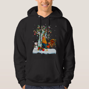 Rooster Bird Xmas Tree Lighting Santa Hat Rooster  Hoodie