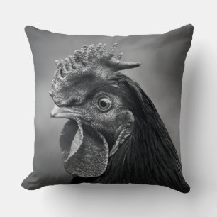 Rooster Black and White Cushion