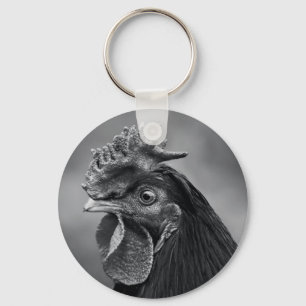 Rooster Black and White Key Ring