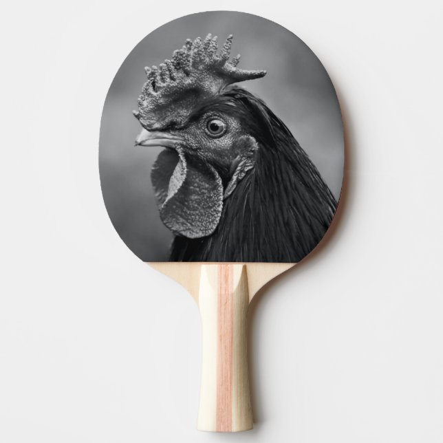 Rooster Black and White Ping Pong Paddle (Front)