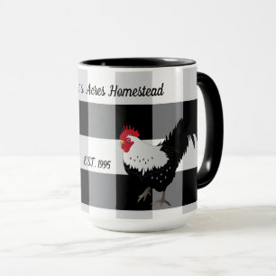 Rooster Black White Check Custom Coffee Mug