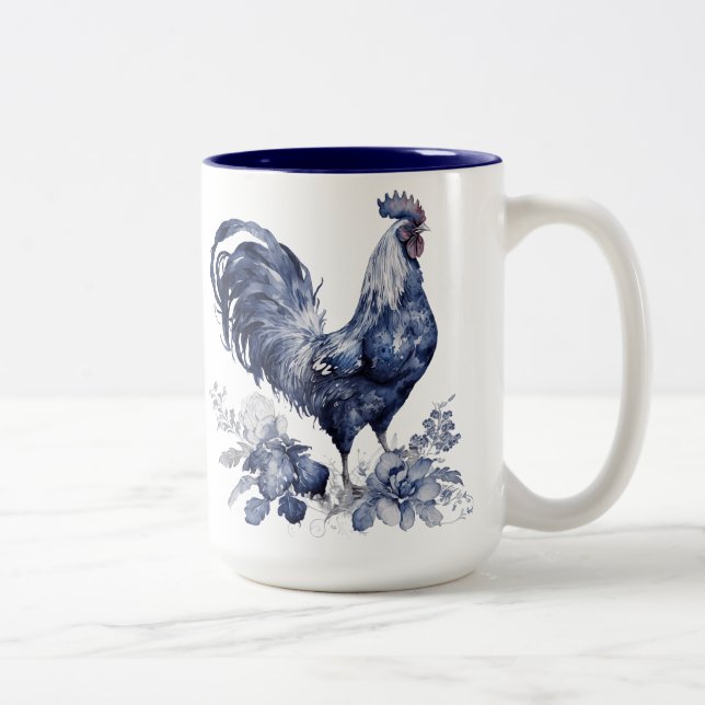 "Rooster" Blue Willow Style Custom Two-Tone Coffee Mug (Right)