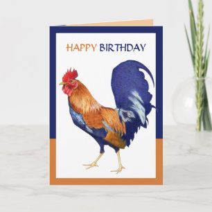 Rooster border Happy Birthday Card
