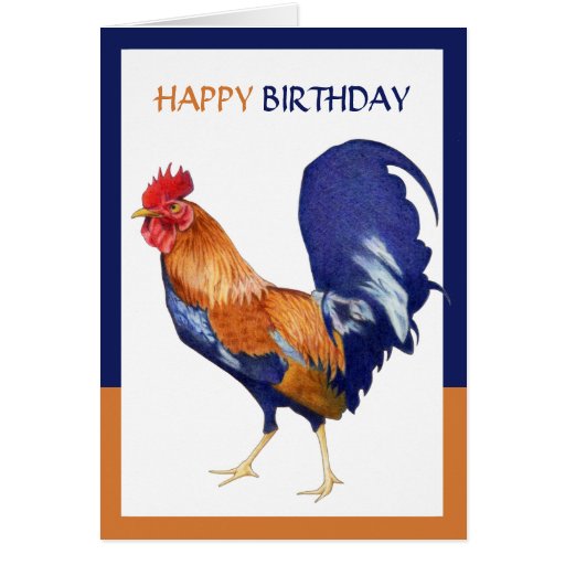 Rooster border Happy Birthday Card | Zazzle