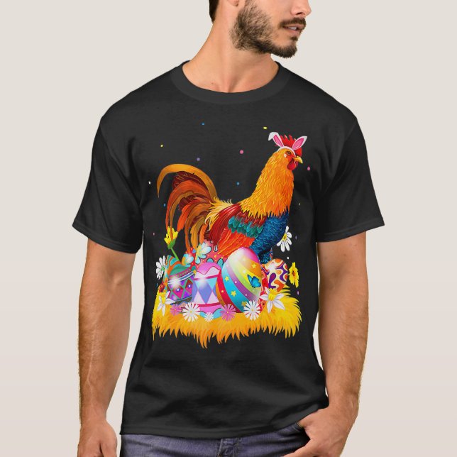 Rooster BunnyEars Easter, Easter Day Chicken Lover T-Shirt (Front)