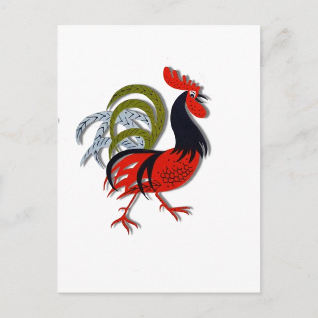 Rooster Cartoon Animated Customise Red Postcard (Front)