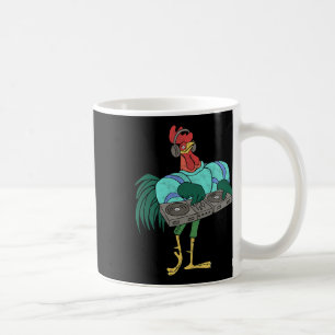 Rooster Cartoon Dj With Turntables Distressed Coffee Mug