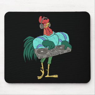 Rooster Cartoon Dj With Turntables Distressed Mouse Pad