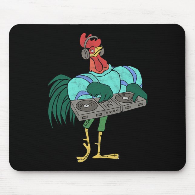 Rooster Cartoon Dj With Turntables Distressed  Mouse Pad (Front)