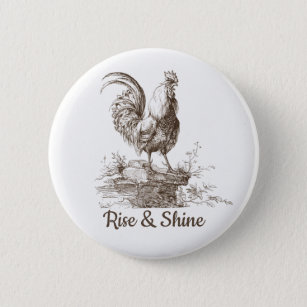 Rooster charming sepia tone illustration 6 cm round badge