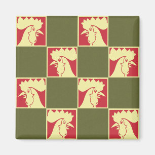 Rooster Chequerboard Pattern Magnet