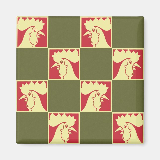 Rooster Chequerboard Pattern Magnet (Front)