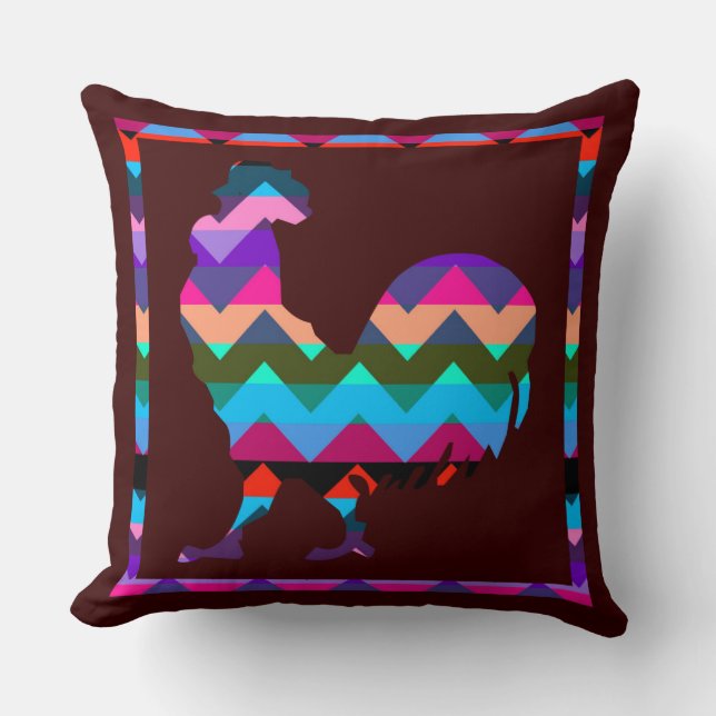 Rooster Chevron Pattern Cushion (Front)