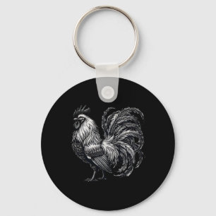 Rooster Chicken Art Key Ring