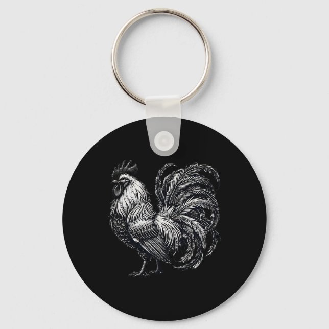 Rooster Chicken Art  Key Ring (Front)