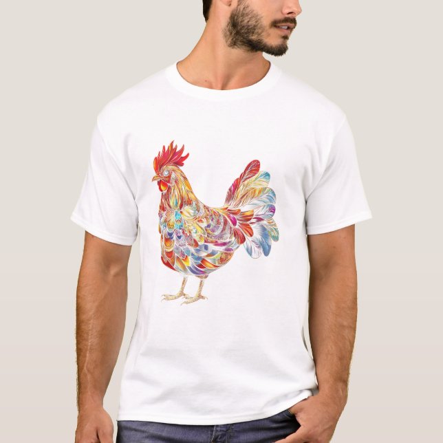 Rooster Chicken Bird Colorful T-Shirt (Front)