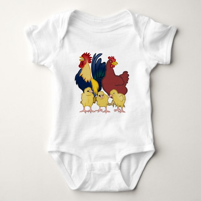 Rooster Chicken & Chicks Baby Bodysuit (Front)