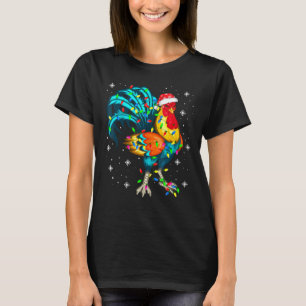Rooster Chicken Christmas Tree Santa Hat Xmas Ligh T-Shirt