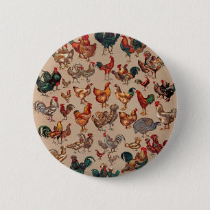 Rooster Chicken Farm Animal Poultry Country 6 Cm Round Badge