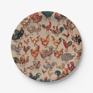 Rooster Chicken Farm Animal Poultry Country Paper Plate