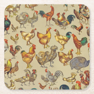 Rooster Chicken Farm Animal Poultry Country Square Paper Coaster