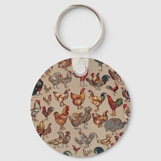 Rooster Chicken Farm Country Animal Key Ring (Front)