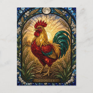 Rooster / Chicken Farmyard Dawn Illumina Stained G Postcard