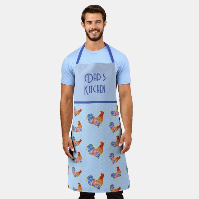 Rooster Chicken Funny Blue Bird Cockerel Apron (Worn)