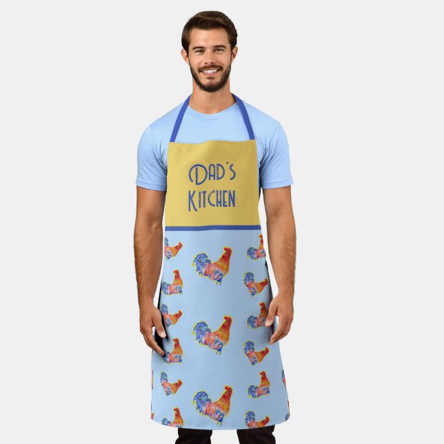 Rooster Chicken Funny Blue Bird Cockerel Apron (Worn)