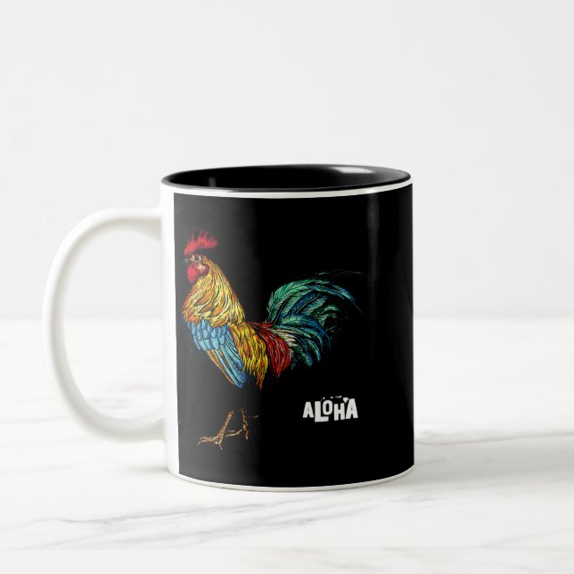 rooster chicken hawaii aloha hawaiian 157 Two-Tone coffee mug (Left)