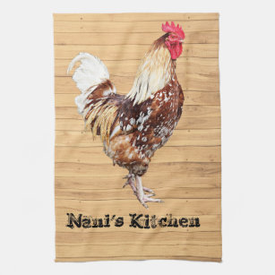 Rooster Chicken Personalize add Name Text Color Tea Towel