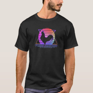 Rooster Chicken Retro 80s Style Sunset Farmer Gra T-Shirt