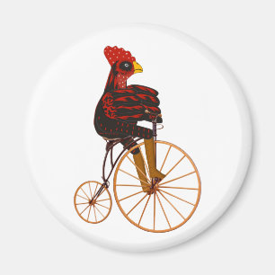 Rooster Chicken Riding A Vintage Bicycle Magnet