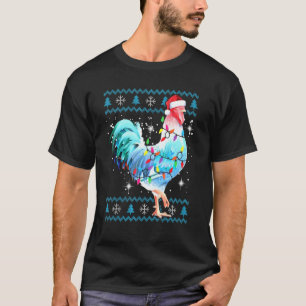 Rooster Chicken Santa Hat Xmas Lights Ugly Christm T-Shirt