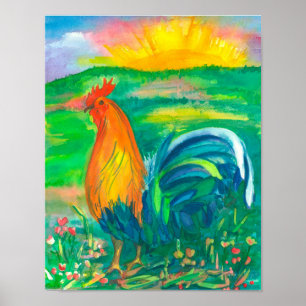 Rooster Chicken Watercolor Painting Poster
