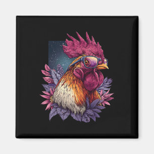 Rooster Chicken With Sungles Motif Cool Chicken Ro Magnet