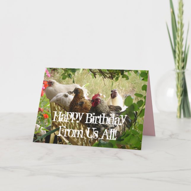 Rooster Chickens Happy Birthday from Us All Card (Front)